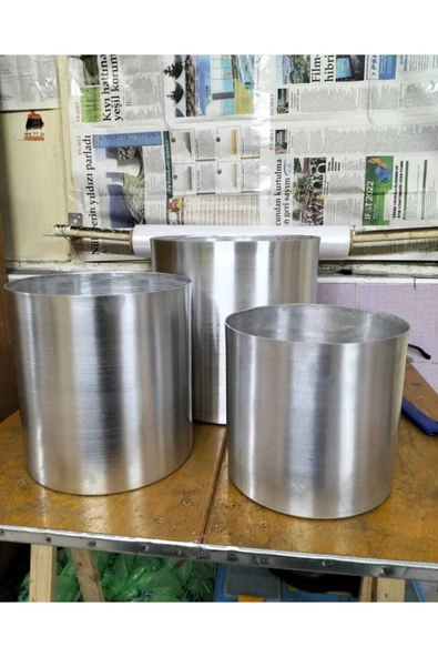 3 Adet Li Metal Saksı Seti Alüminyum 30-25-22 Çapta 3 Lü Set Saksı