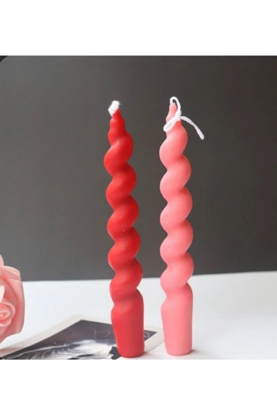 2’li Pembe Ve Kırmızı Şamdan Sprial Kokulu Mum