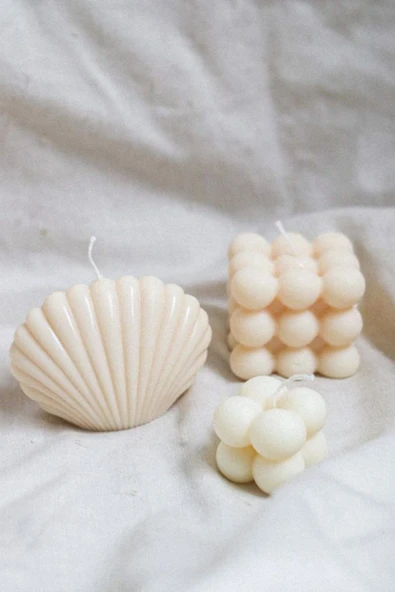 Bubble, Istiridye Ve Küçük Bubble Dekoratif 3'lü Mum