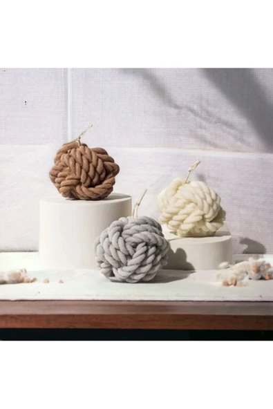 Örgü Model 3lü Dekoratif Yumak Mum Seti