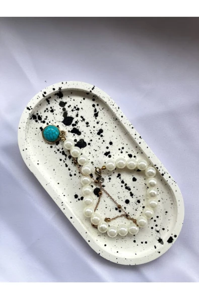 Dekoratif Oval Beton Biblo Tabak Beton Takı Tabağı Mum Tabağı Organizer Mumluk Tütsülük