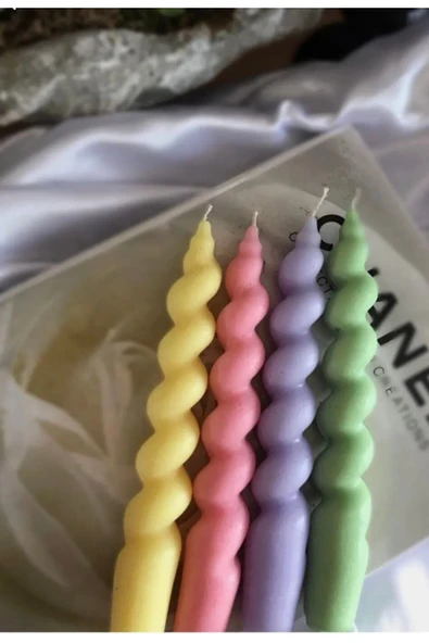 4’lü Spiral Burgu Şamdan Dekoratif Mum - Resim 2