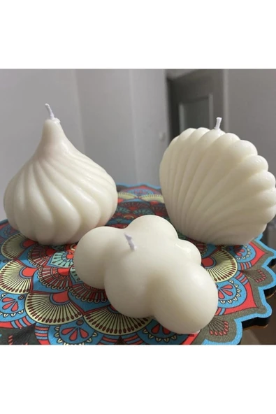 3lü Dekoratif Beyaz Kokulu Mum Seti