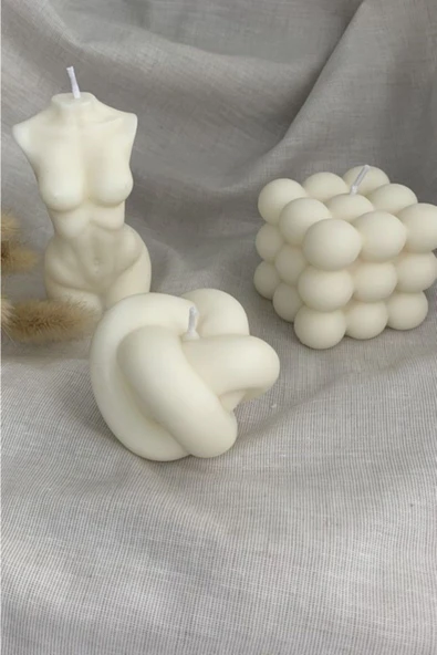 Dekoratif 3'lü Kadın Bubble Ve Düğüm Mum Vanilya Kokulu - Resim 2