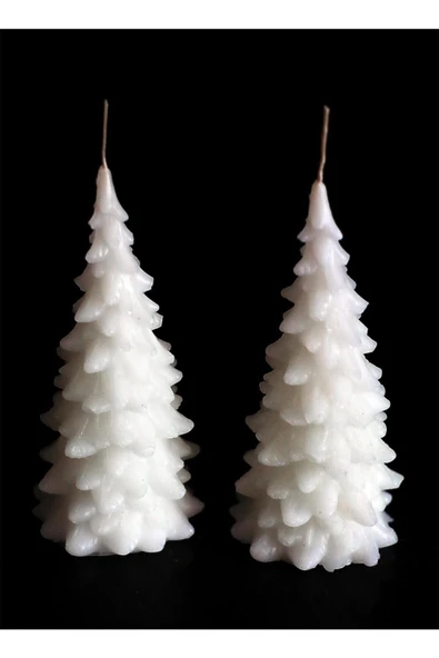 2'li Çam Ağacı Mum Seti, Dekoratif Mum, Yeniyıl Konsept, Yılbaşı Hediye, Kokulu Beyaz Mum, 12cm - Resim 2
