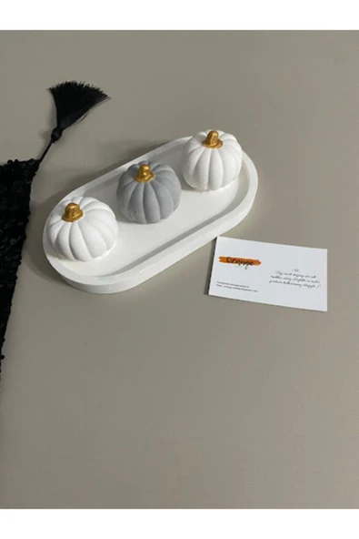 Dekoratif Oval Beton Biblo Tabak Takı Tabağı & 3'lü Beton Biblo Kabak - Resim 2