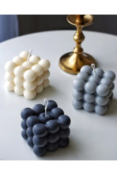 Otantik Bubble Candle Mum, Kokulu Dekoratif Mum El Yapımı %100 Doğal Mum 27bubble-3lu-grı-mb29028