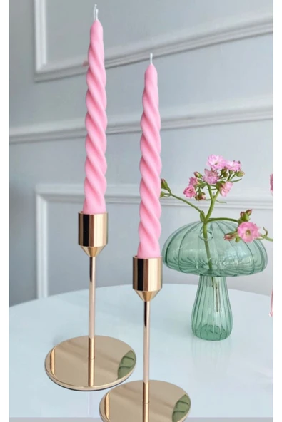 2'li Pembe Burgu Mum, Şamdan Mumu, 19 Cm - 1