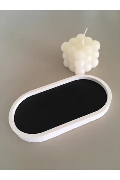 Dekoratif Oval Beton Biblo Tabak Beton Takı Tabağı Mum Tabağı Organizer Mumluk Tütsülük - Resim 3