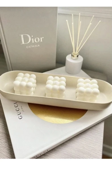 3 Beyaz Bubble Dekoratif Kokulu Mum ürün görseli