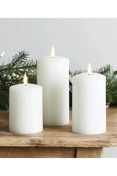 Mumbox 3’lü Beyaz Kütük Mum Dekoratif Blok Mum( 6, 7.5, 9) ürün görseli