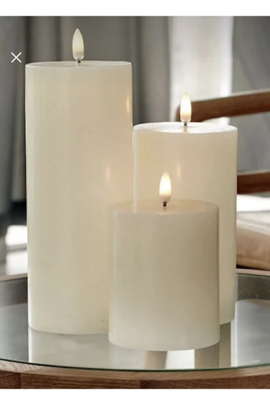 Mumbox 3’lü Beyaz Kütük Mum Dekoratif Blok Mum (7, 9.5, 14)
