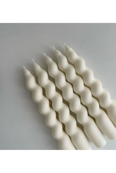 5 Adet Burgu Şamdan Mum Dekoratif Spiral Şamdan Beyaz - 2