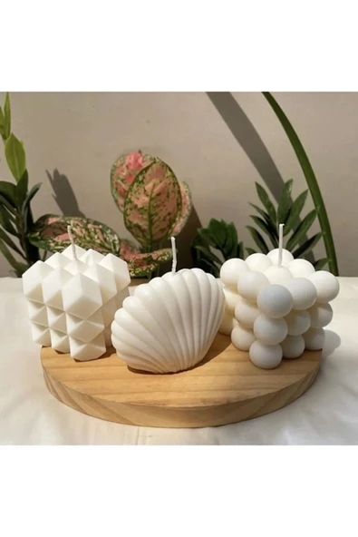 Bubble Mum Kokulu Mum Beyaz Mum Prizma Mum 3 Lü Dekoratif Mum Hediyelik Ürün İstiridye