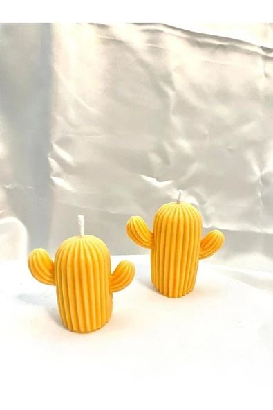 Kaktüs Mum 2'li Set Pudra Kokulu Kaktüs Mum Sarı Kokulu Kaktüs Mum Ikili Set ürün görseli