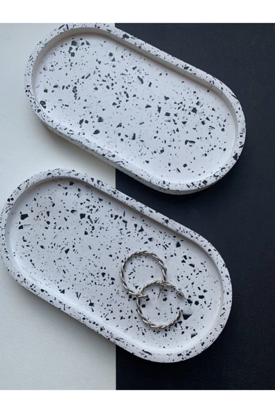 2 Li Dekoratif Oval Beton Biblo Tabak Beton Takı Tabağı Mum Tabağı Organizer Mumluk Tütsülük - Resim 3