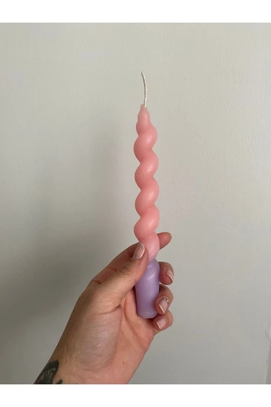 Tekli Çift Renk Şamdan Sprial Mum - Resim 2