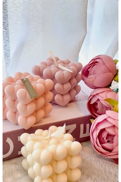3’lü Kalpli Bubble Kokulu Mum Krem Lila Pembe ürün görseli