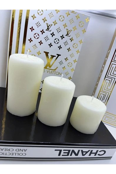 3'lü Silindir Mum Seti Baton Mum Dekoratif - Kütük Mum - Blok Mum