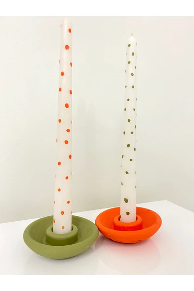2’li Şamdan Ve Şamdan Mumu Yeşil Ve Turuncu Kokulu - Resim 2