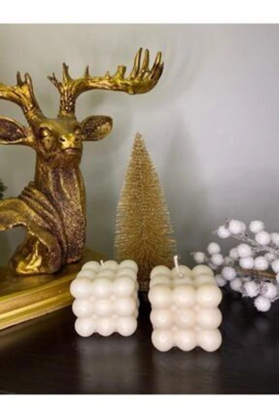 Soya Mumu -2'li Bubble Dekoratif Krem Mum ürün görseli