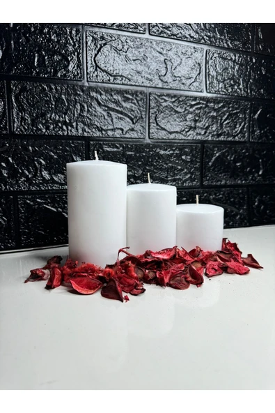 Beyaz Renk Silindir Mum 3’lü Set Boylar 5-6-7 Cm , Çap 6cm Küçük Boy Seridir - Resim 2