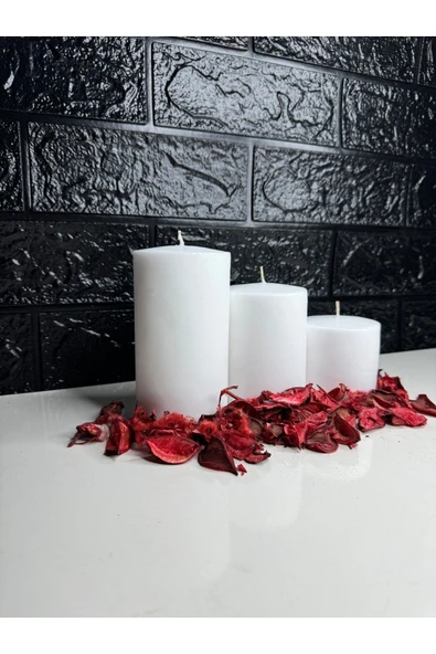 Beyaz Renk Silindir Mum 3’lü Set Boylar 5-6-7 Cm , Çap 6cm Küçük Boy Seridir