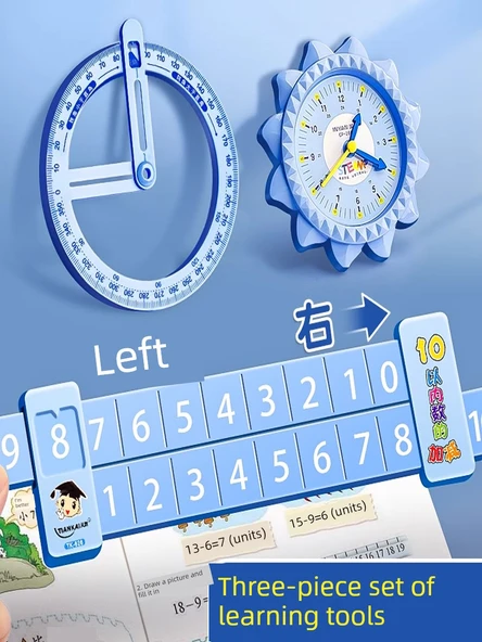Çift Taraflı Anaokulu Toplama ve Çıkarma Matematik Öğrenme Aracı - Kalınlaştırılmış Ayrılabilir Cetvel/Mavi -1 - 2