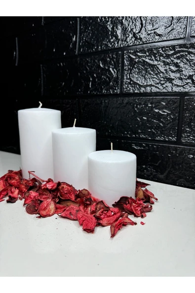 Beyaz Renk Silindir Mum 3’lü Set Boylar 5-6-7 Cm , Çap 6cm Küçük Boy Seridir - Resim 3