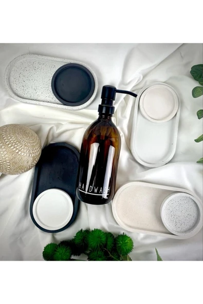 Bernami Dekoratif Oval Beton Biblo Tabak Beton Takı Tabağı Mum Tabağı Organizer Mumluk Tütsülük - Resim 2