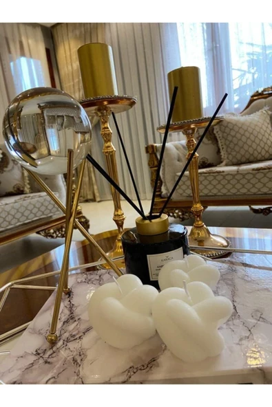 3lü Beyaz Kokulu Dekoratif Düğüm Mum