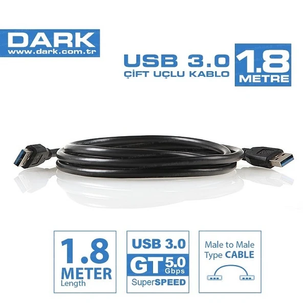 Dark 1.8M Usb 3.0 Erkek - Erkek Data Kablosu (DK-CB-USB3AL180) - 2
