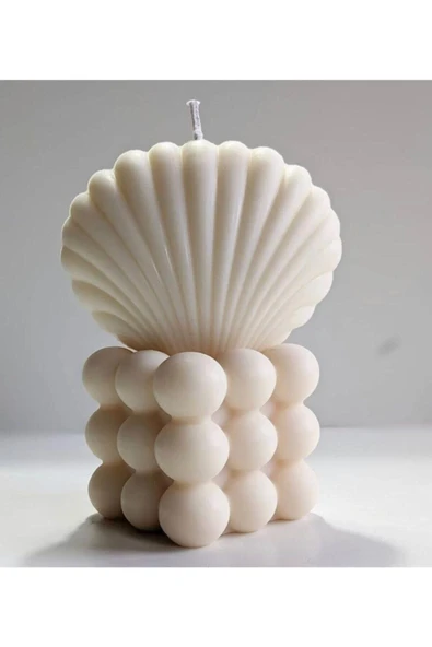 Bernamiofficial 2'li Dekoratif Mum Seti Beyaz Renk Istiridye Ve Bubble Set - Resim 2