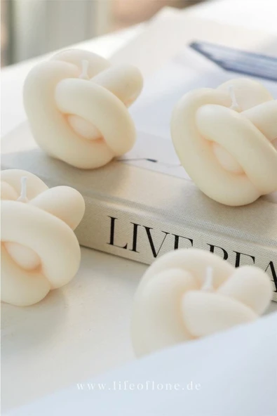 3lü Beyaz Kokulu Dekoratif Düğüm Mum - 3