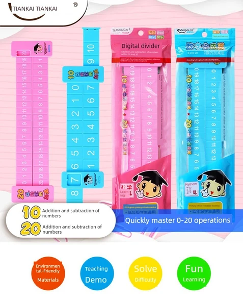 Çift Taraflı Anaokulu Toplama ve Çıkarma Matematik Öğrenme Aracı - Kalınlaştırılmış Ayrılabilir Cetvel/Mavi -1 - 8