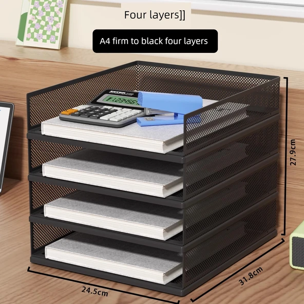 A3 A4 Metal Dosya Kutusu Çok Katmanlı Depolama Rafı - A4 Avrupa [Dört] Siyah Dikey Kombinasyon Çerçeve