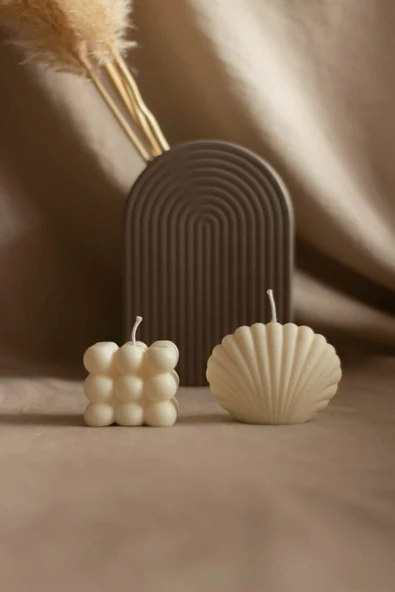 Bernamiofficial 2'li Dekoratif Kokulu Mum Seti Beyaz Renk - 2