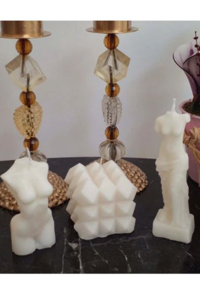 3'lü Dekoratif Mum Seti - Venüs - Kadın - Prizma -