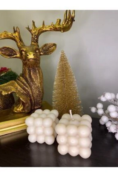 Soya Mumu -2'li Bubble Dekoratif Krem Mum - Resim 2