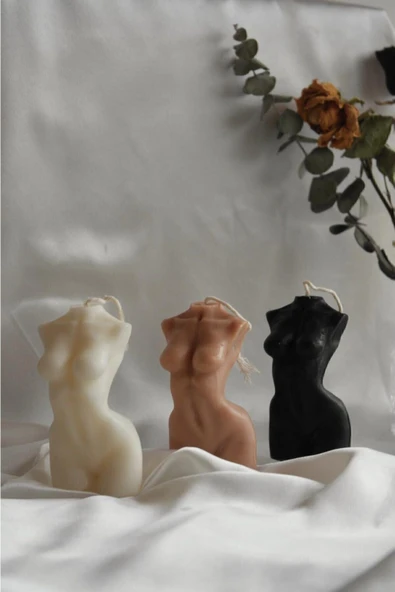 Bernamiofficial Dekoratif Hediyelik Kokulu Mum - Vanilya Kokulu 3'lü Kadın Figürlü Soya Mum Set