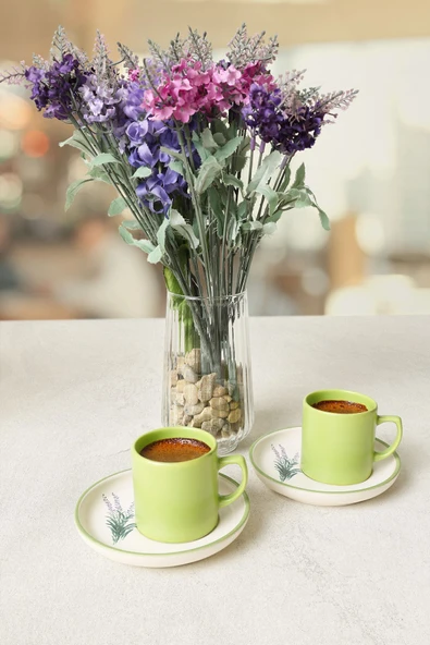 Keramika Elegant Blossoms Yeşil Kahve Takımı 4 Parça 2 Kişilik 21788