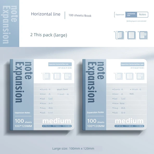 Yapışkan Not Kağıdı - Yatay Çizgi - 2 Paket (Büyük) - 100 Yaprak