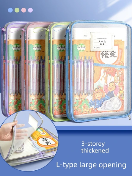 L Tipi Geniş Ağızlı Konu Sıralama Çantası - Pembe Mavi Yeşil Mor 4 Paket - 2