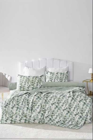 Rivaİstanbul Okaliptus Çift Kişilik Nevresimli Pike Takımı - 7 Parça Çeyiz Seti - Resim 2