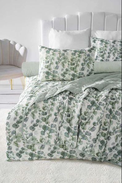 Rivaİstanbul Okaliptus Çift Kişilik Nevresimli Pike Takımı - 7 Parça Çeyiz Seti - Resim 3