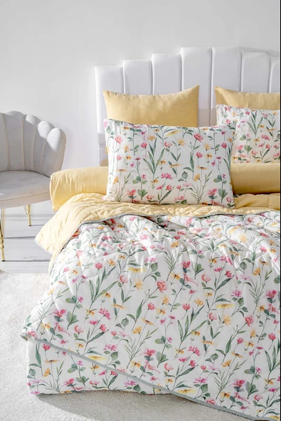 Rivaİstanbul Botanical Çift Kişilik Nevresimli Pike Takımı - 7 Parça Çeyiz Seti - Resim 3