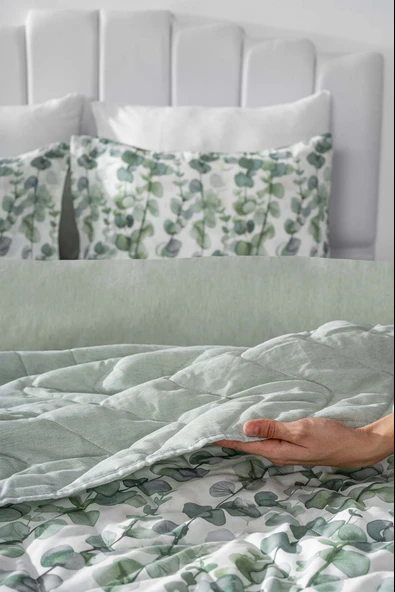 Rivaİstanbul Okaliptus Çift Kişilik Nevresimli Pike Takımı - 7 Parça Çeyiz Seti - Resim 5