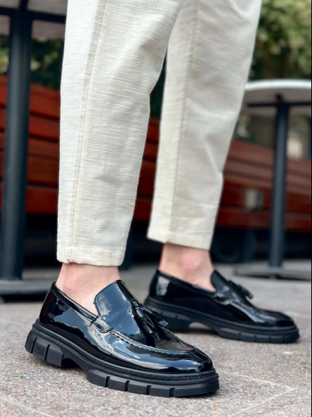 ET0240 Püsküllü Rugan Klasik Yüksek Taban Casual Erkek Ayakkabı - Resim 2