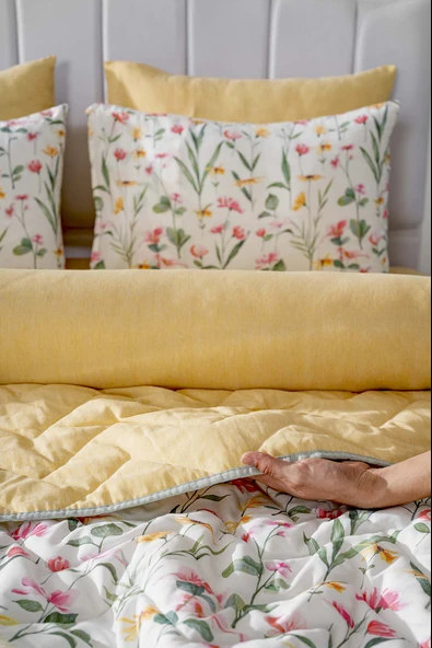 Rivaİstanbul Botanical Çift Kişilik Nevresimli Pike Takımı - 7 Parça Çeyiz Seti - Resim 5