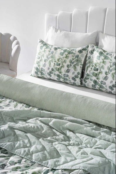 Rivaİstanbul Okaliptus Çift Kişilik Nevresimli Pike Takımı - 7 Parça Çeyiz Seti - Resim 4